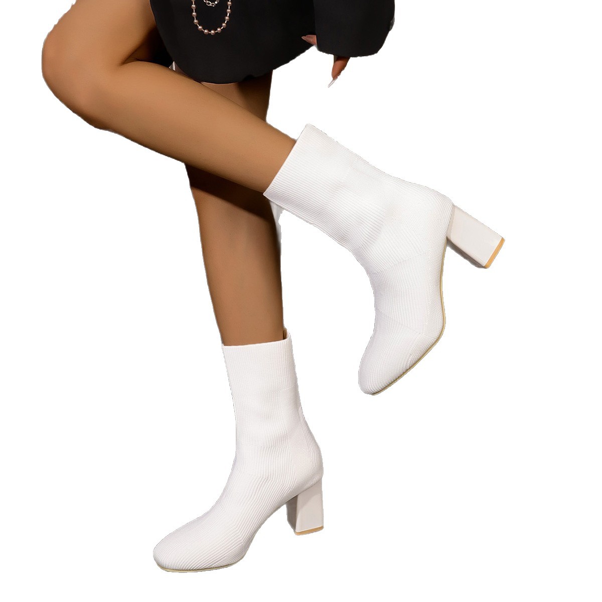 New Knitted Round Head Sleeve High Heel Socks Boots foto 2