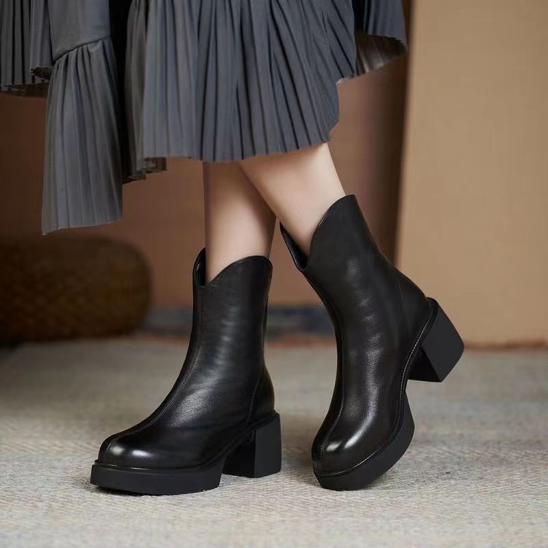 Women's Autumn And Winter Thick Heel Real Soft Leather High-heeled Martin Boots foto 4