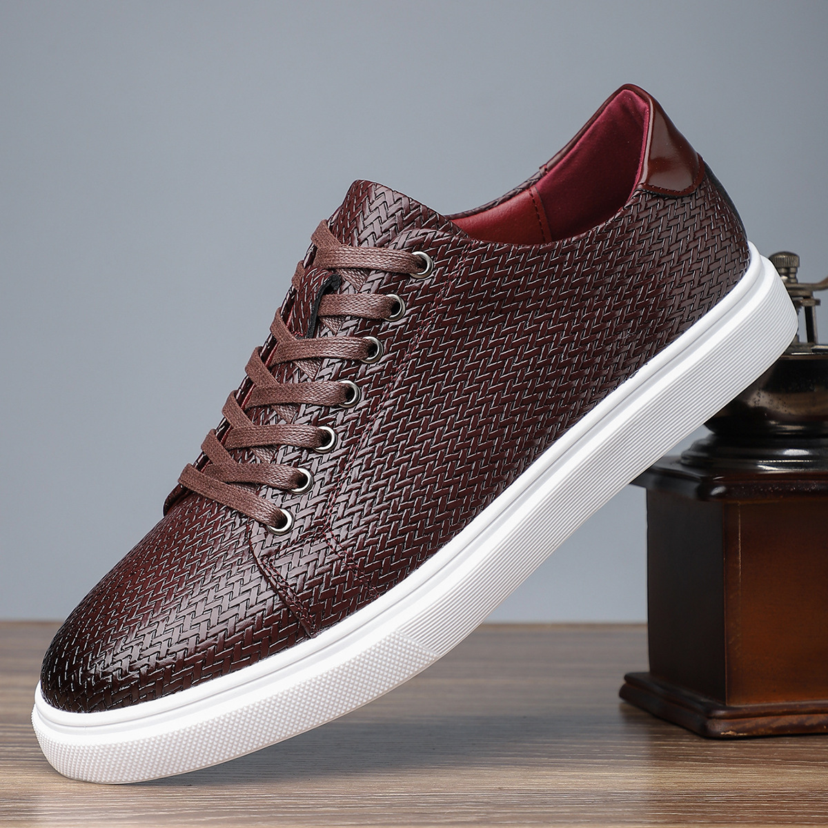 British Style Comfortable Breathable Men's Leather Shoes Low-top Flat Business foto 3