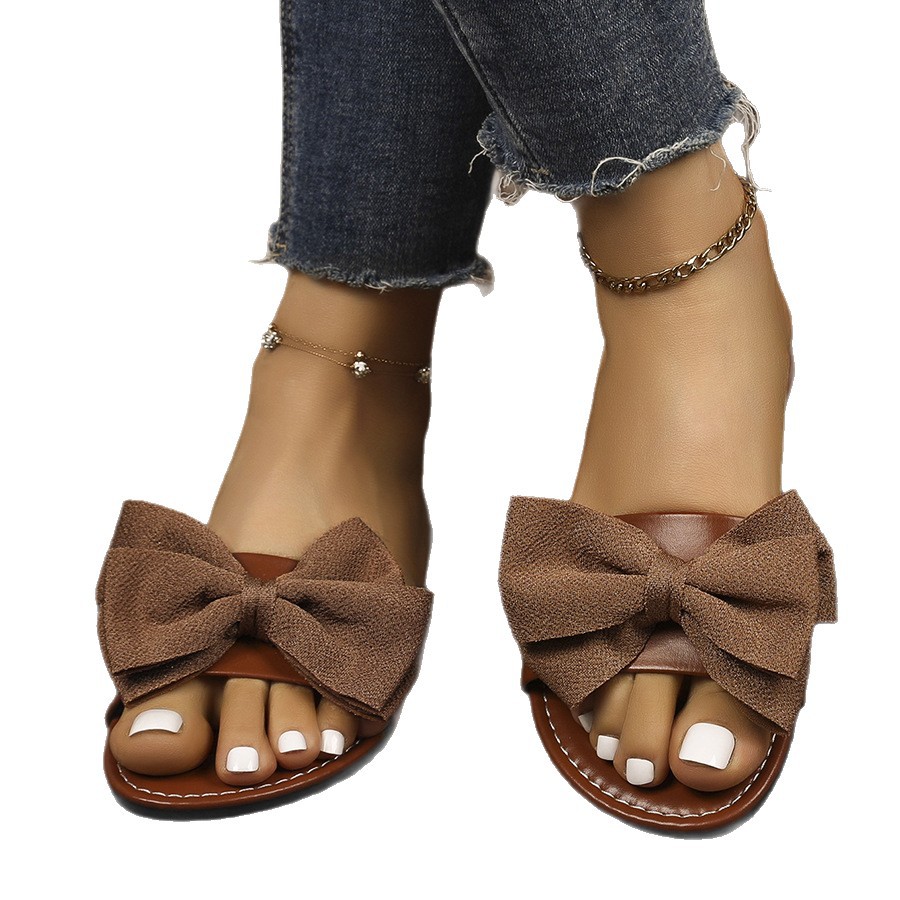 Bow-knot Large-size Slippers Womens Flat-strapped Beach Sandals foto 5