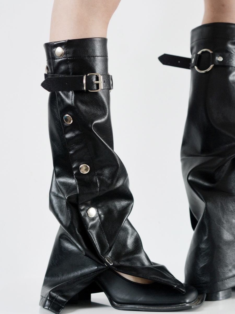 Y2K Millennium Style Personalized Leather Dark Leg Warmers foto 3