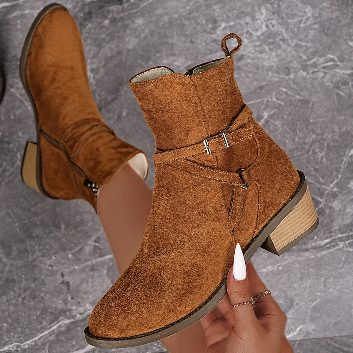 New Cross-strap Side Zipper Mid-heel Ankle Boots For Women foto 2