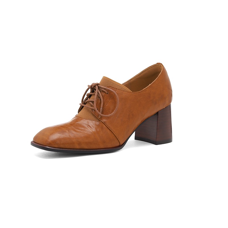 Womens British-style Square-toe High-heeled Pumps With A Deep Vamp foto 4