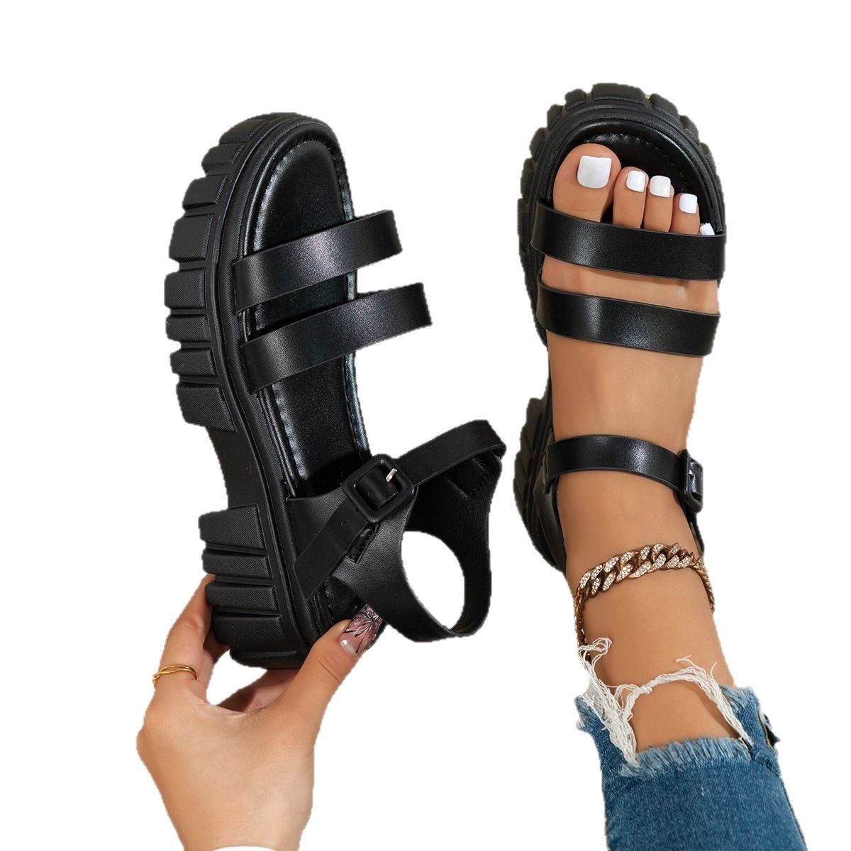 Open Toe Comfortable Muffin Bottom Ankle-strap Buckle Sandals foto 4