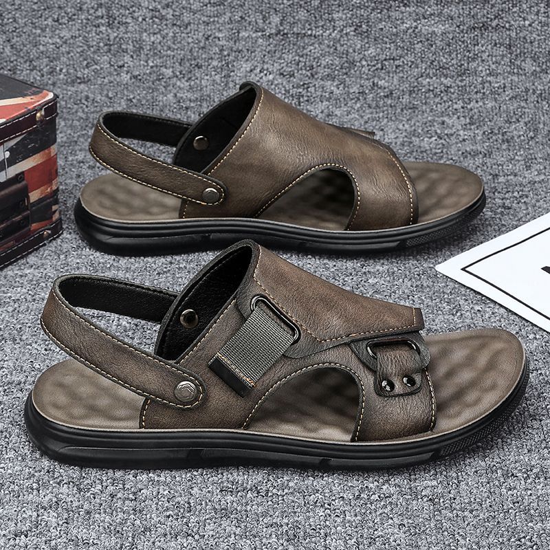 Mens Leather Thick-Soled Non-Slip Beach Casual Soft-Soled Sandals foto 5