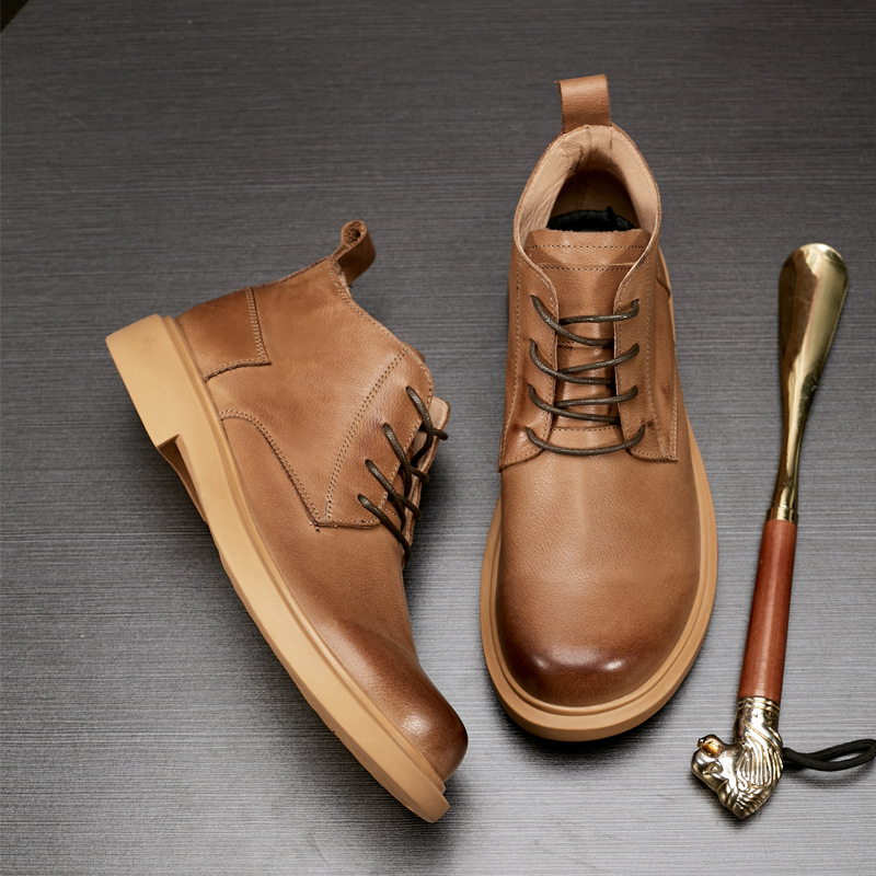 Martin Boots Fashion Leather Boots Flat Lace-up Mid-top Boots Casual All-match Men's Boots foto 5
