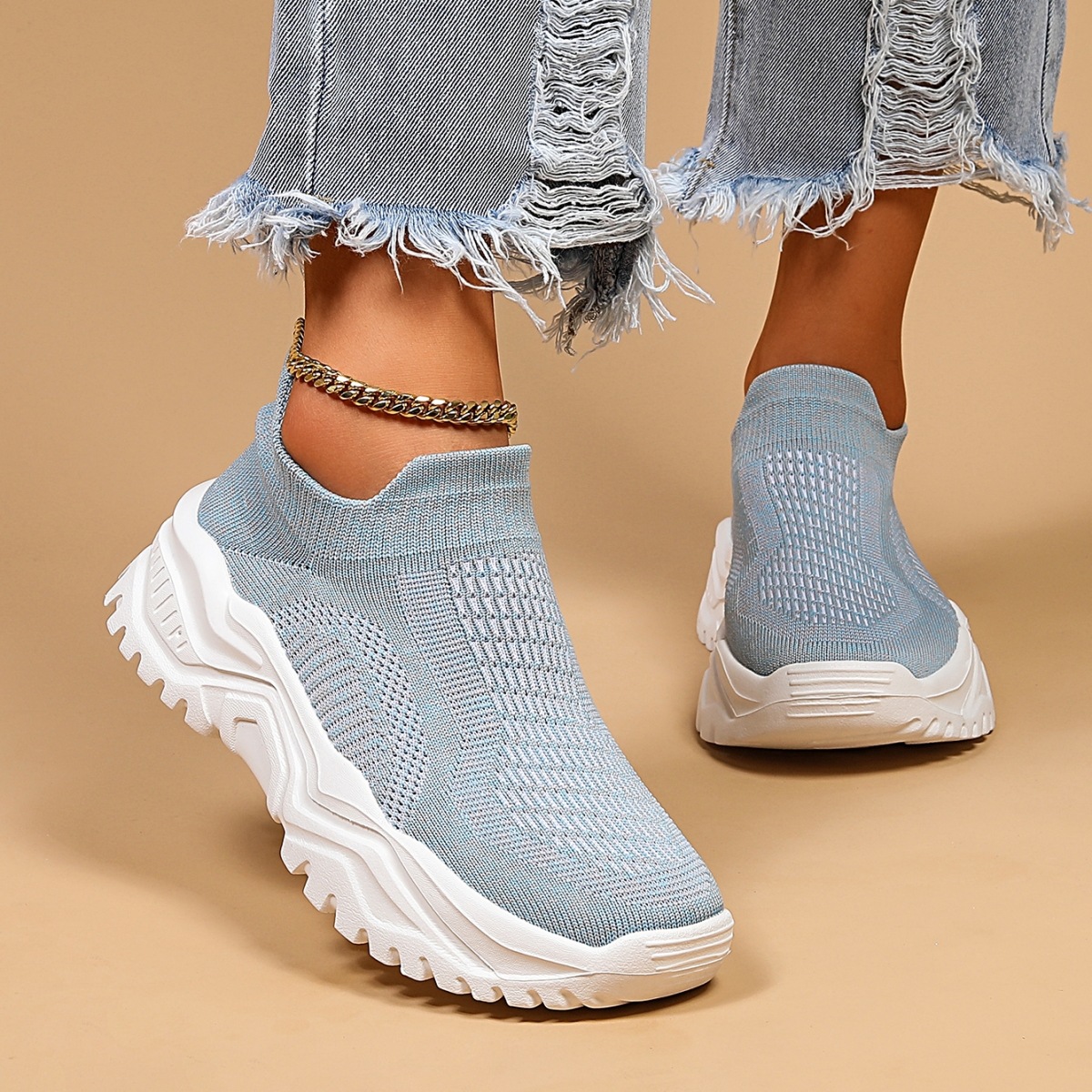 Sports Women's Breathable Flying Woven Socks Slip-on Lazy Shoes foto 3