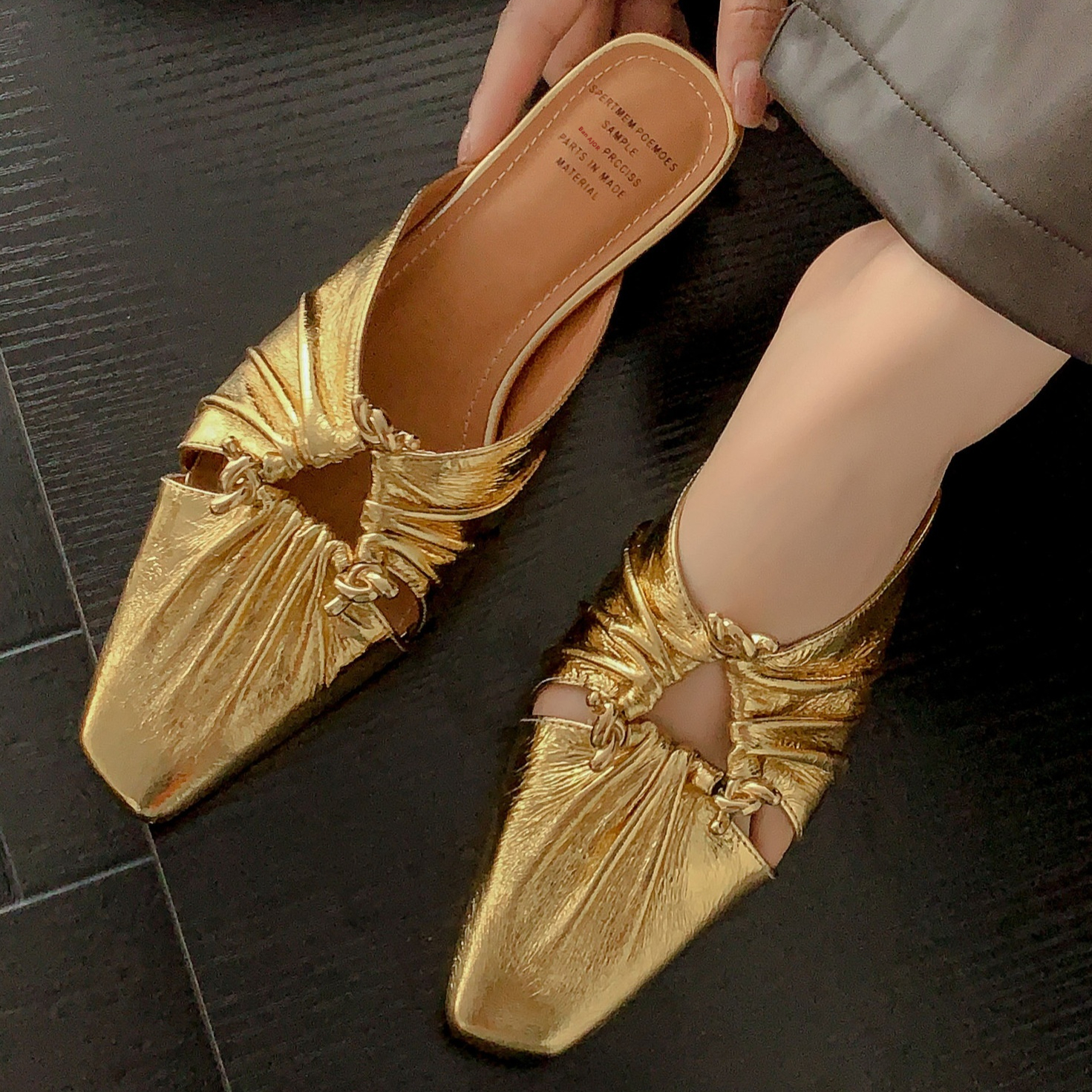 Genuine Leather Women's Half Toe Cap Slippers foto 3