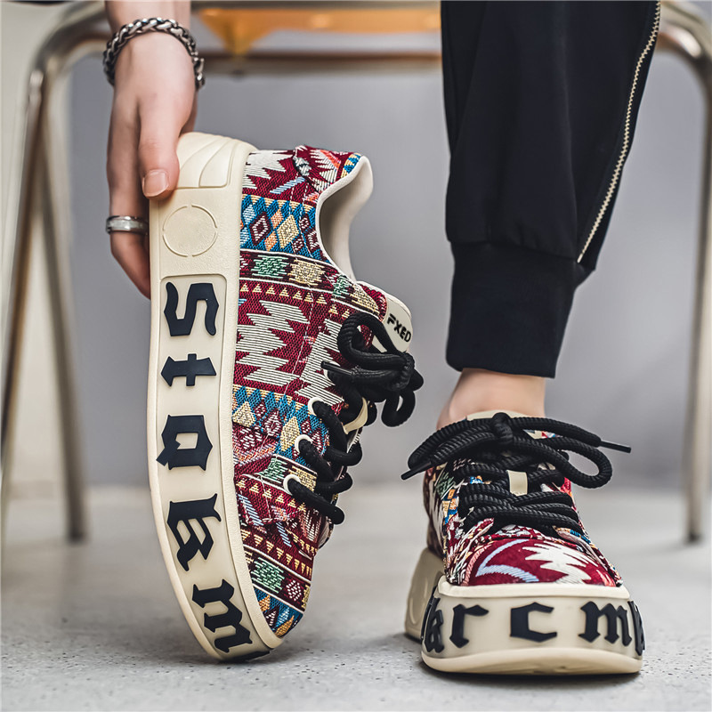 Ethnic Grid Platform Men's Shoes Breathable Increased foto 4