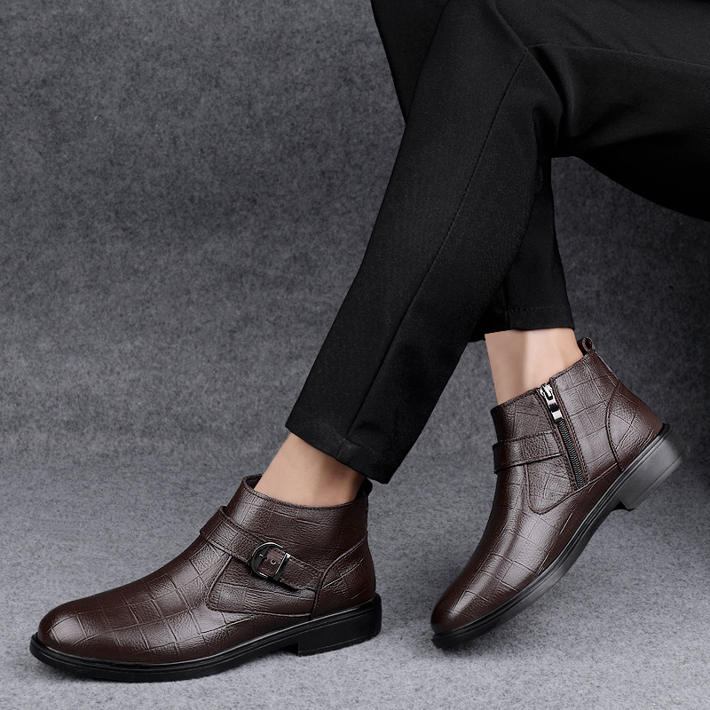 Cowhide And Velvet Warm Leisure Plus Size Leather Boots foto 3