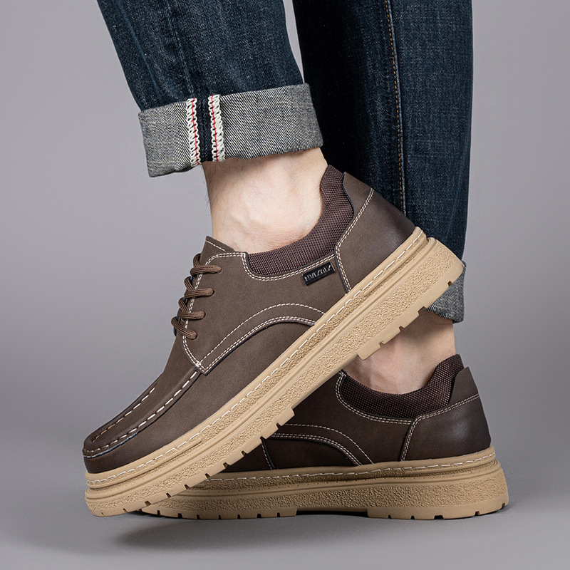 Autumn Retro Style Work Men's Casual Leather Shoes foto 4