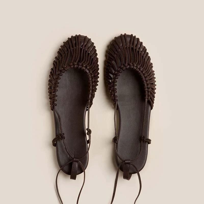 Niche Handmade Weave Vintage Genuine Leather Twine Grip Sandals foto 3