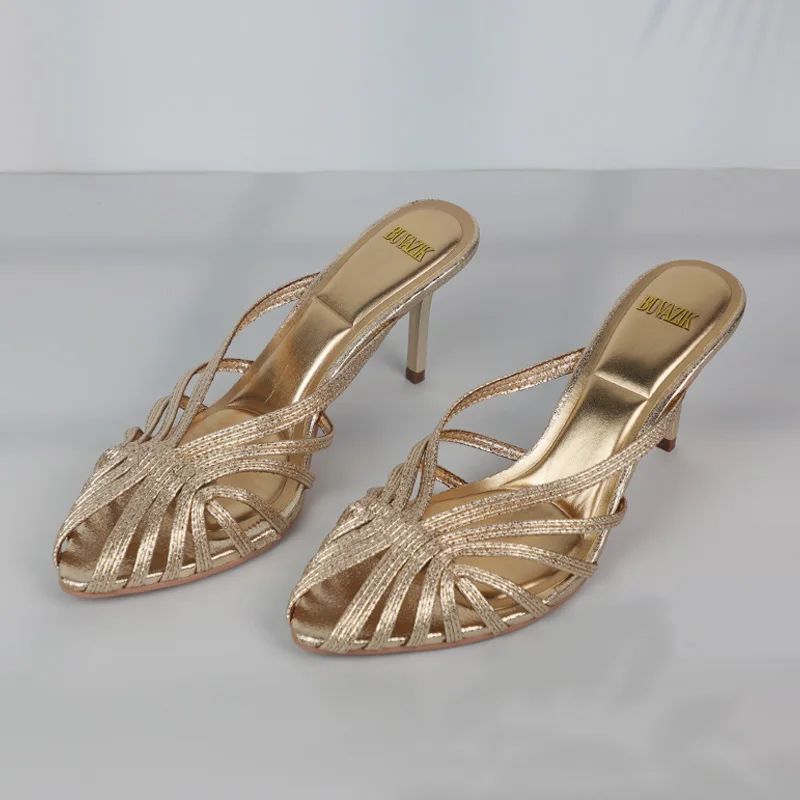 New Gold Hollow Thin Strip Heels For Women Luxury Pointed To foto 5