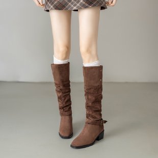 Chunky Heel Wrinkled Stacked Ankle Martin Boots foto 2