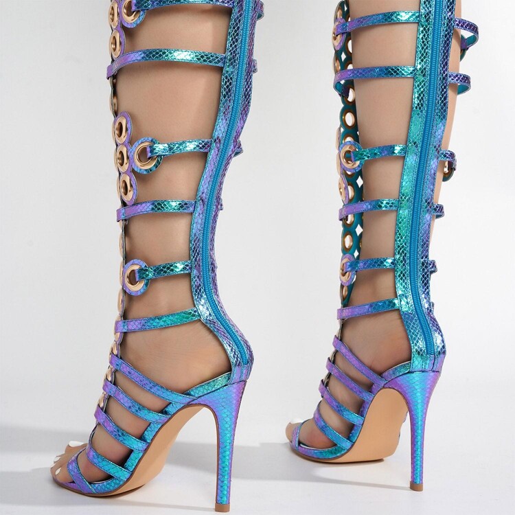 European And American Metal Large Fish-eye Hollow Stiletto Heel Open Toe Sandals foto 2