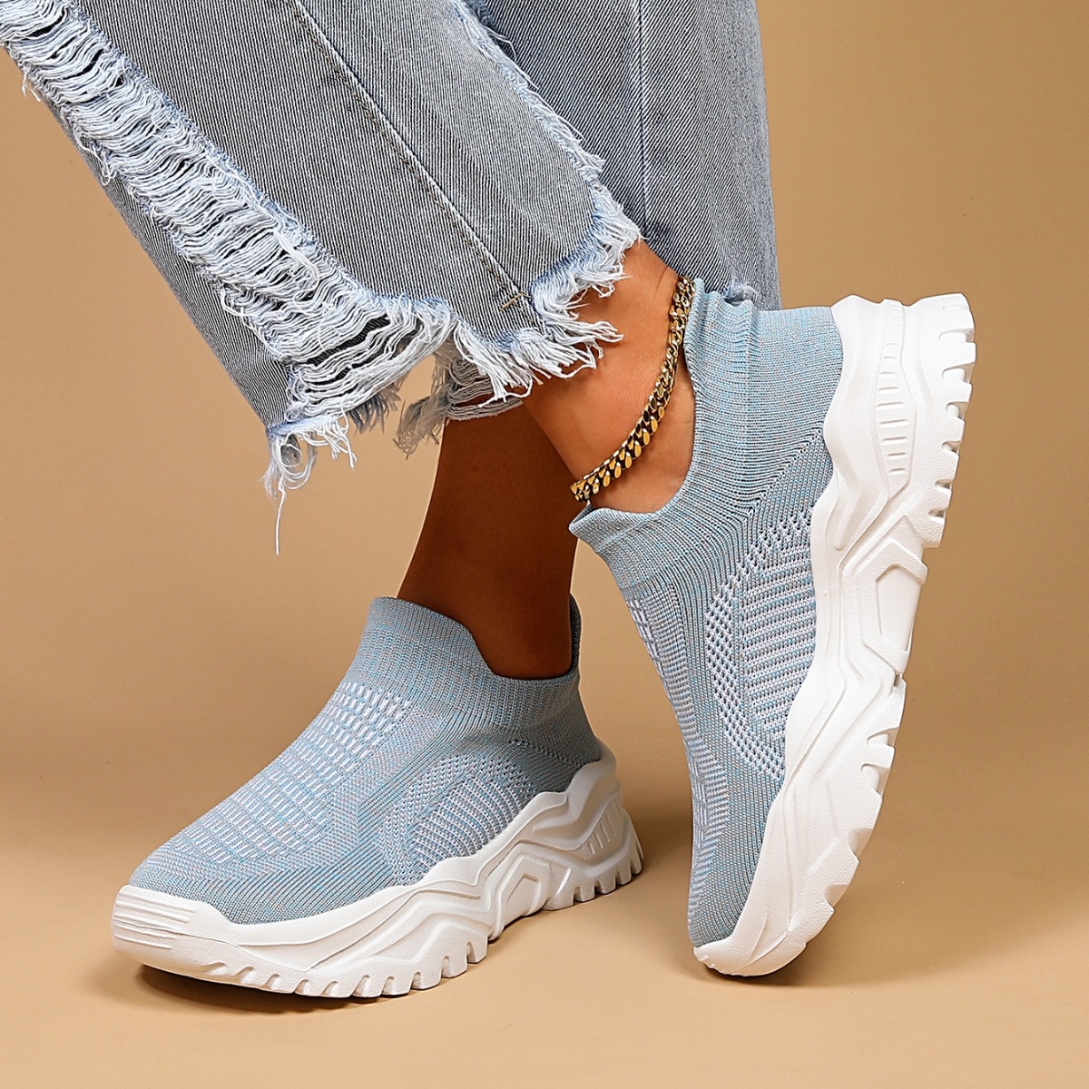 Sports Women's Breathable Flying Woven Socks Slip-on Lazy Shoes foto 5
