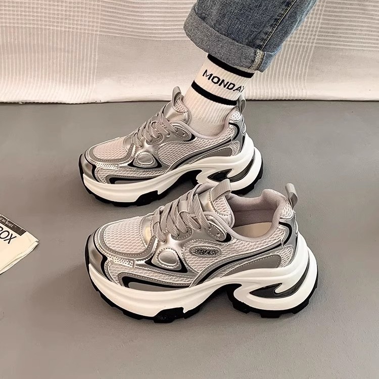 Mesh Breathable Clunky Sneakers Women's Platform Height Increasing Leisure Sneaker foto 3