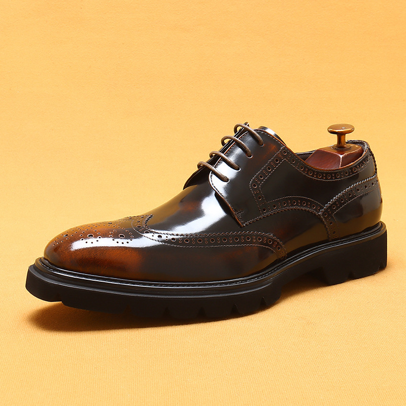 Cowhide Business Casual British Style Carved Shiny Leather Shoes foto 5