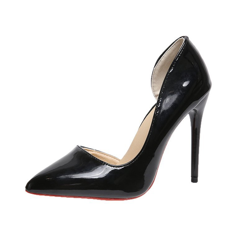 Womens Niche Designer-style Patent Leather Black Stilettos foto 4
