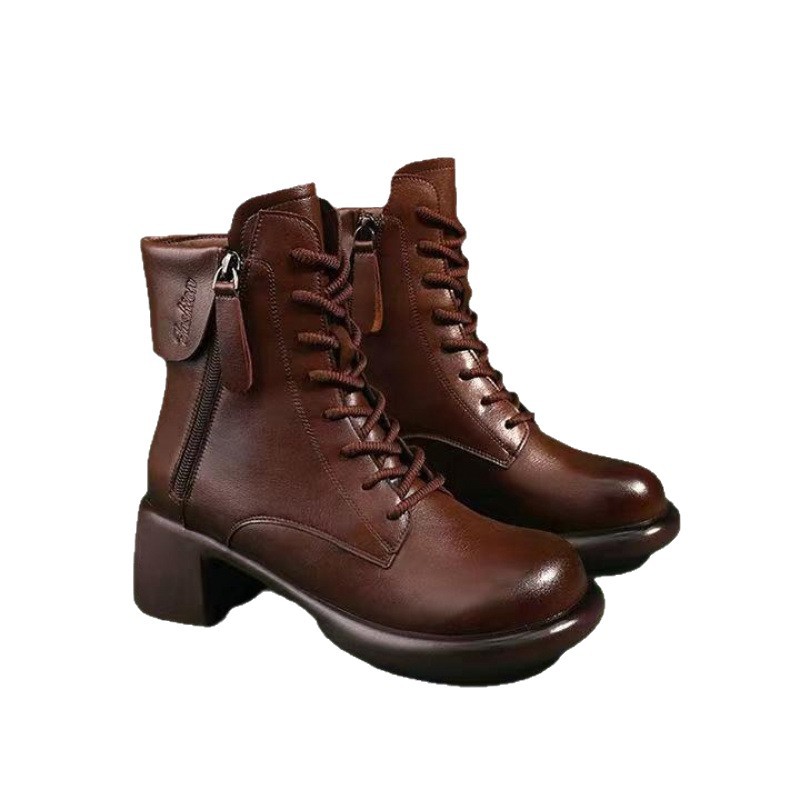 Womens Autumn Chunky-Soled Fashionable All-Match Vintage Leather Boots foto 4