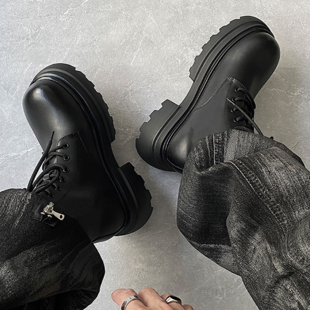 Autumn And Winter Leather Martin Boots High-top Leather Shoes Men's Shoes Fleece-lined