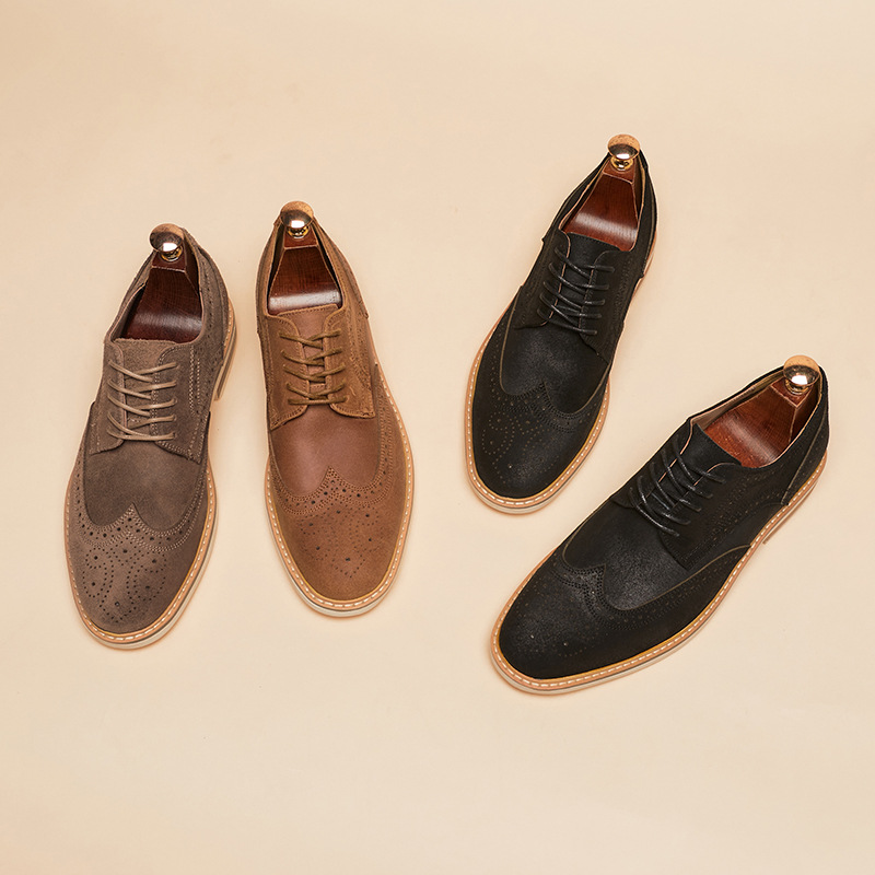 New Spring And Summer Genuine Leather Cow Suede Brogue Formal Business Men's Leather Shoes foto 2