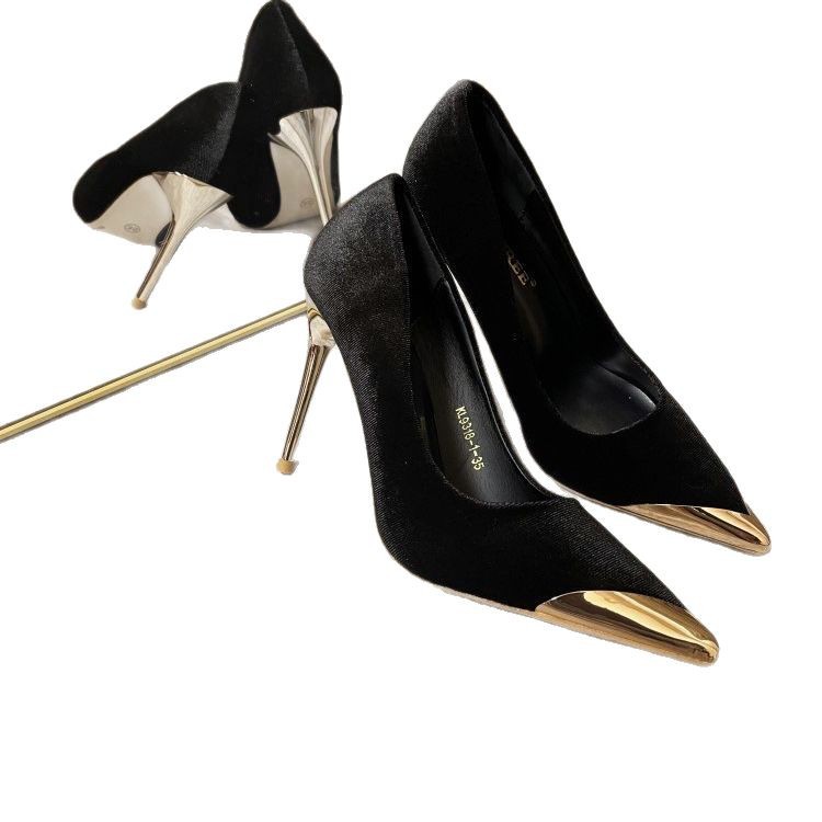 Summer New Socialite Style French Style Metal Pointed Stiletto Heel High Heels For Women
