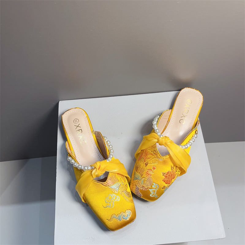 Embroidered Flat Square-toe Low-cut Half-slipper For Women foto 3