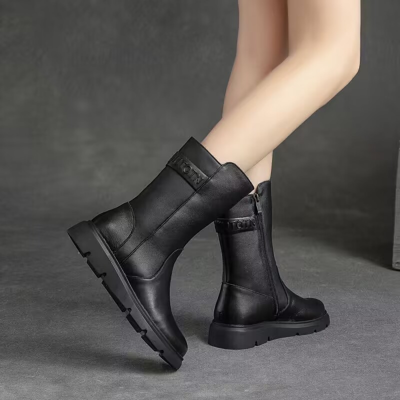 Round-toe Solid-color High-top Mid-calf Short Boots With Side Zipper foto 3