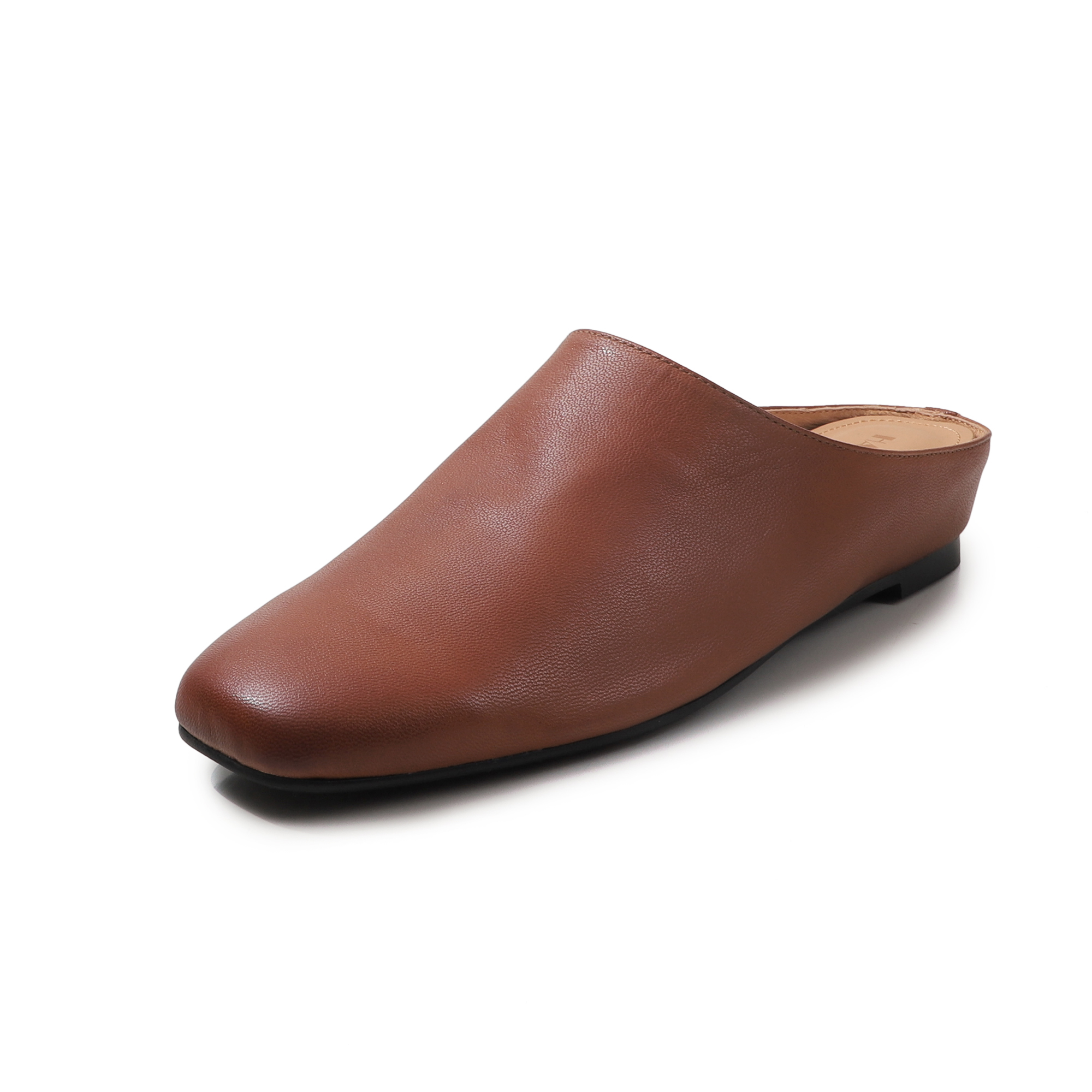 Women's Handmade Full-Grain Sheepskin Closed-Toe Mules, Square Toe Slip-On Flat Slides foto 2