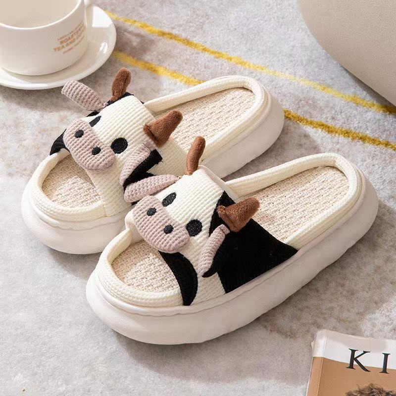 Cute Cow Linen Slippers For Women foto 5