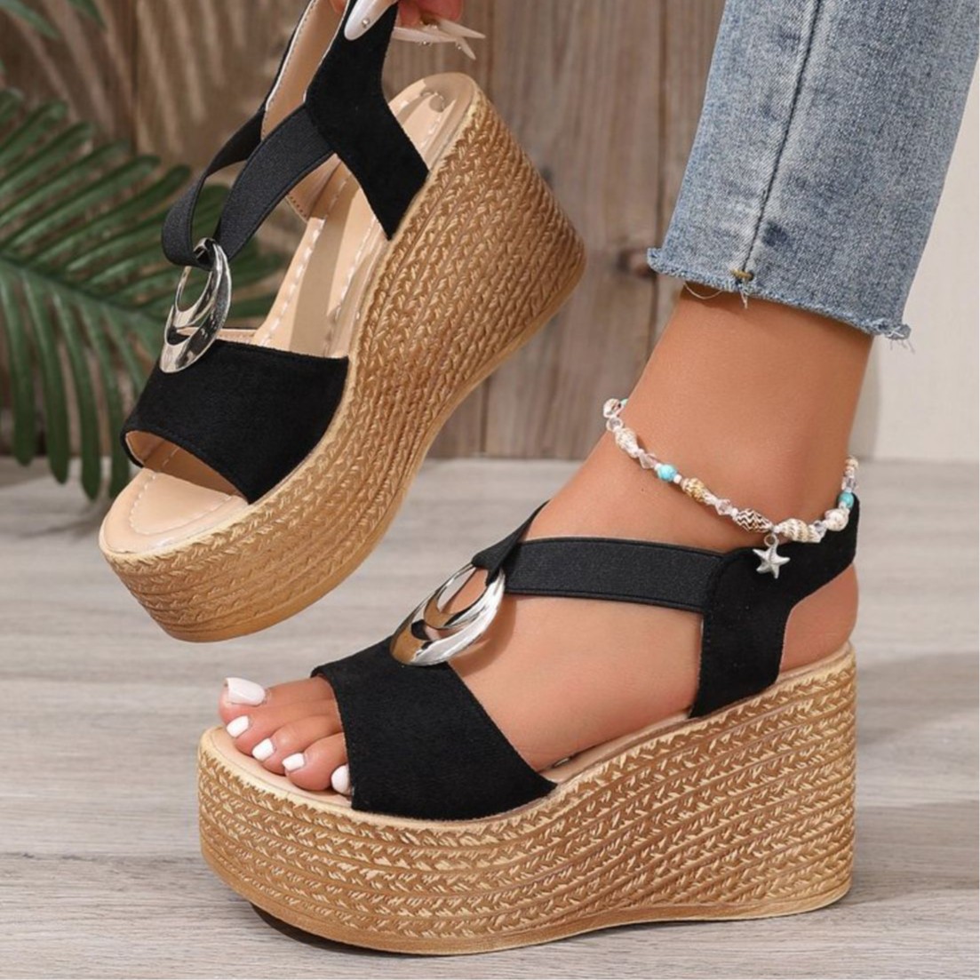 Fashionable Open-Toe Wedge Sandals With Thick Sole For Height Increase foto 4