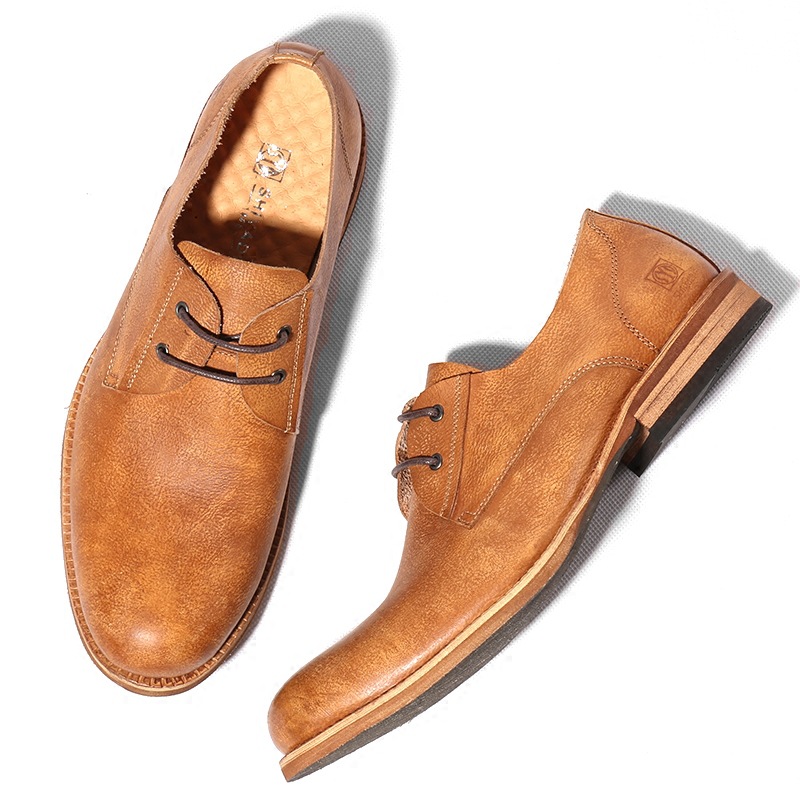 European And American Men's Round Toe Breathable Simple British Style Retro Distressed Shoes foto 3