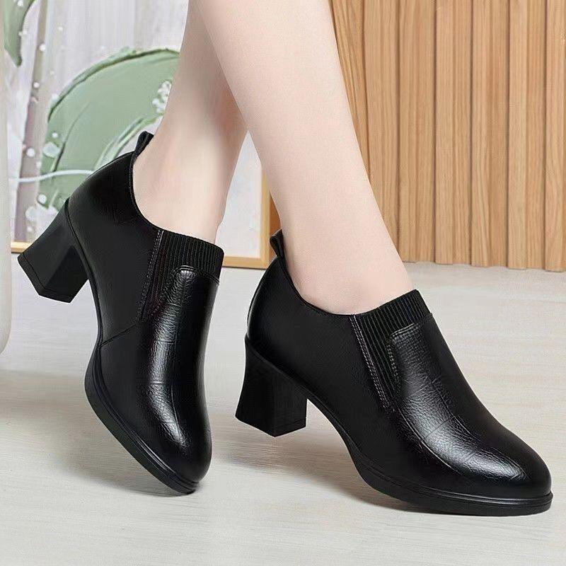 Womens Deep-toe Soft-leather Soft-soled High Heels foto 5
