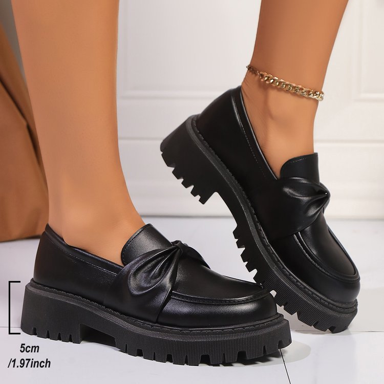 Retro Round-toe Chunky-soled Black Leather Shoes foto 4
