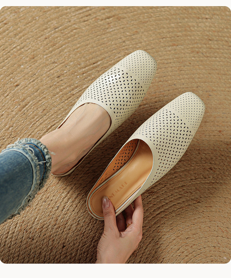 Womens Full-Grain Leather Closed-Toe Half Slippers foto 2