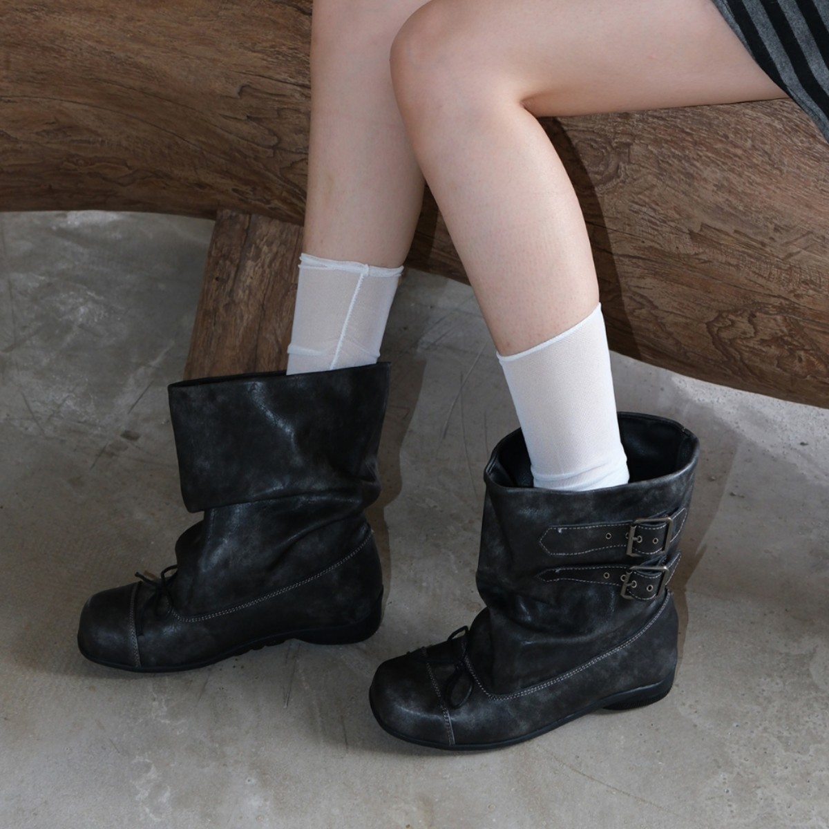 Womens Niche-design Bow-tie Soft-soled Wide-calf Figure-flattering Ankle Boots foto 2