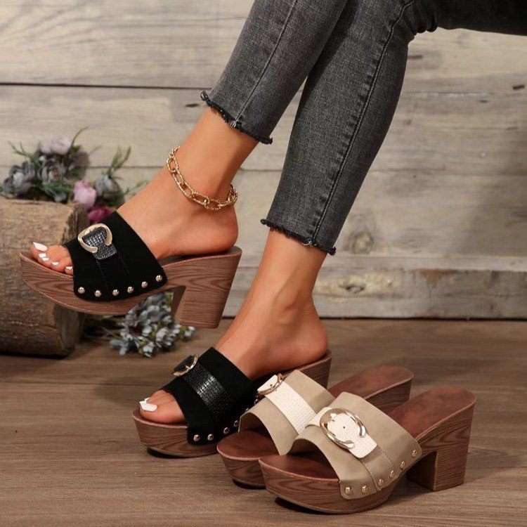Plus-size Chunky-heel Studded Platform Fashionable Womens Shoes