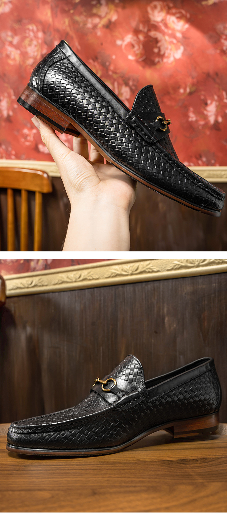 Business Casual Men's Woven Loafers Leather Shoes Men's Shoes foto 3