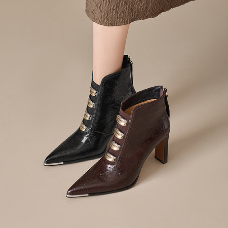 Womens Pointed-toe Chunky-heel Ultra-high Short Boots foto 5