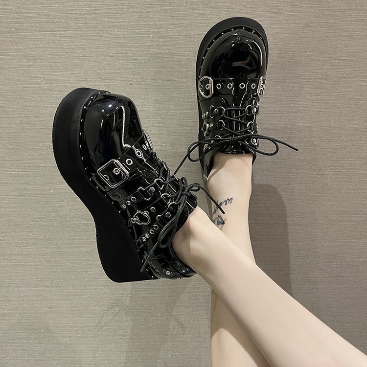 Thick-soled British Style Small Leather Shoes Women's Round Toe foto 3