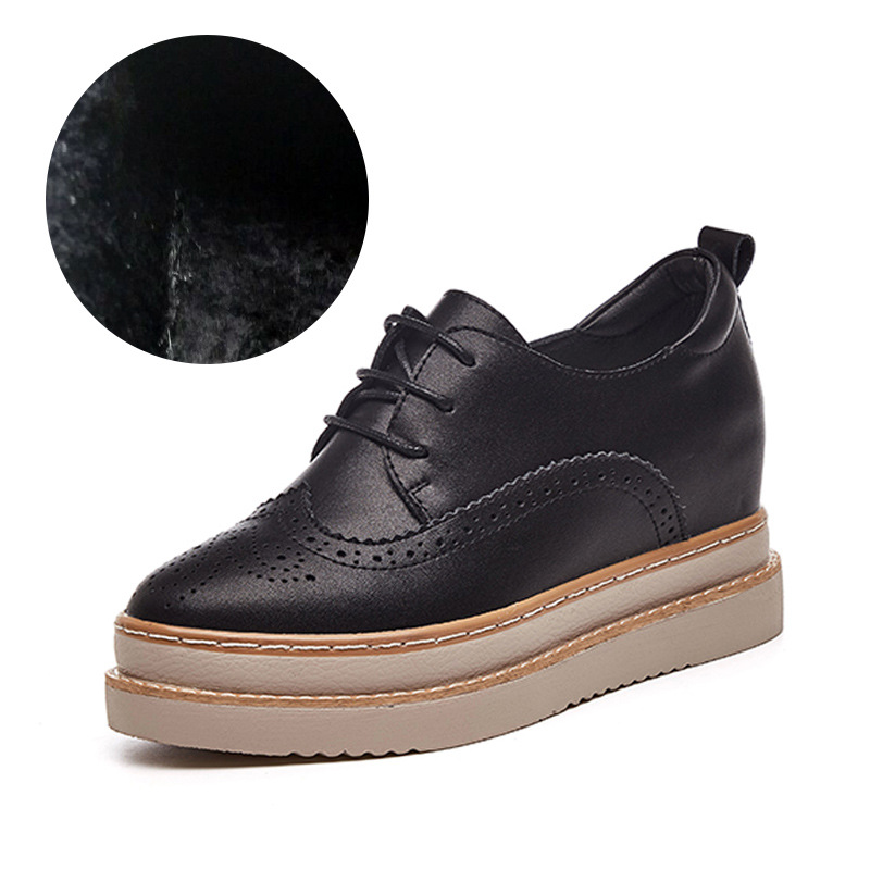 Spring Genuine Leather Platform Hidden Heel Lace-up Leisure Platform Women's Shoes foto 2