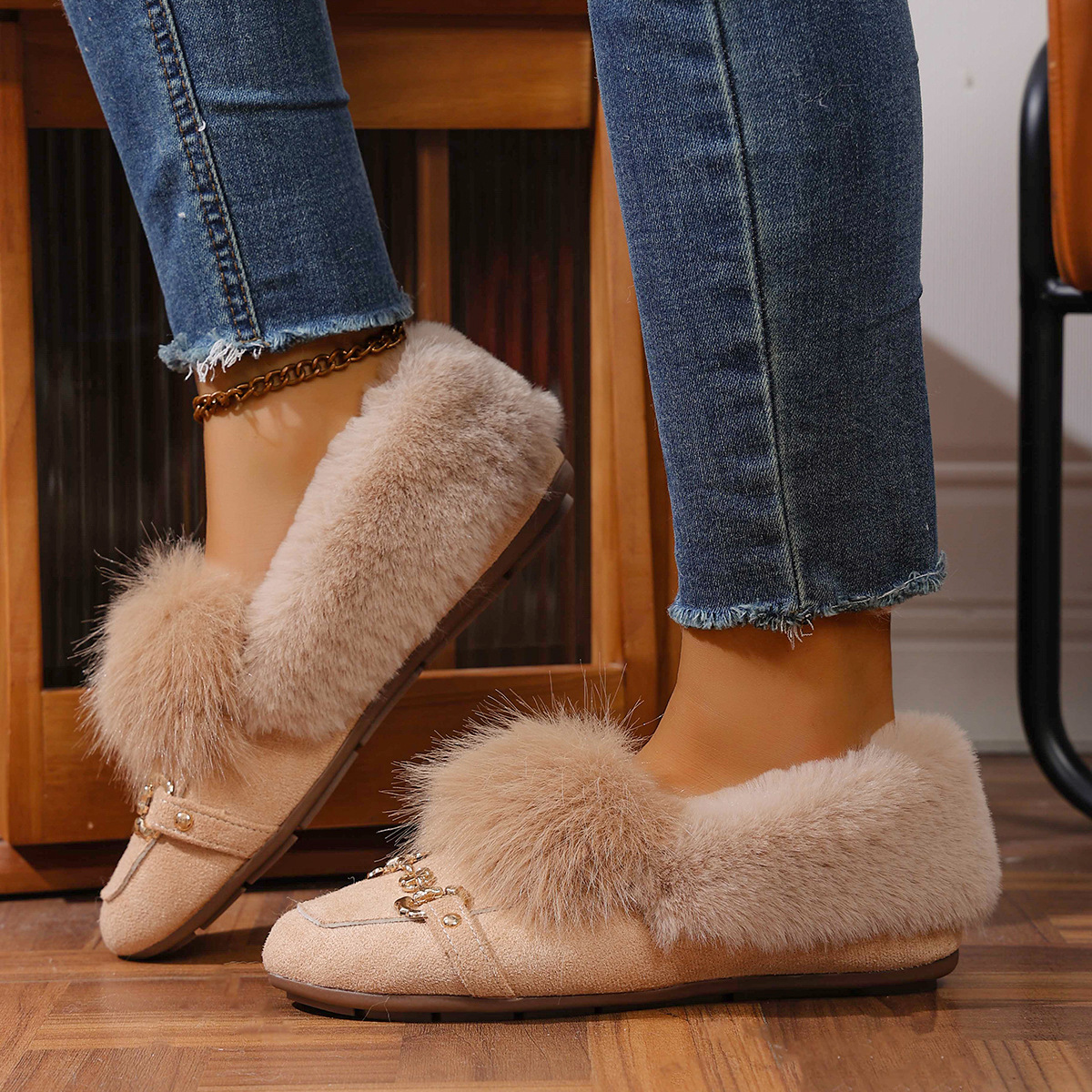 Cotton-padded With Velvet Lightweight And Comfortable Skin-friendly Plush Comfortable Versatile Women's Shoes foto 2