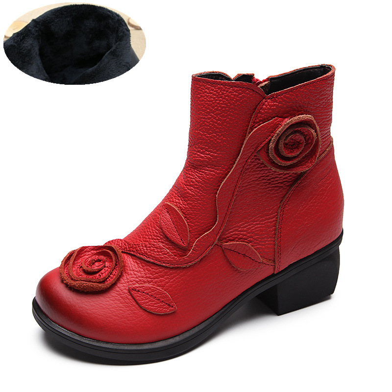 Chunky heel genuine leather ethnic style mid-heel Martin boots, handmade foto 5