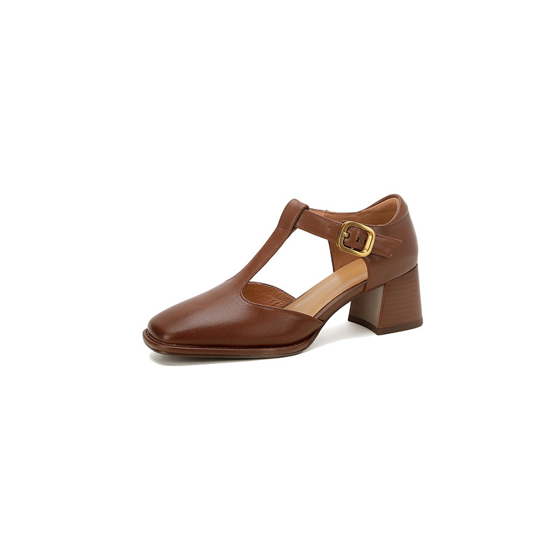 Women's Square Toe T-buckle Hollow Sandals foto 3