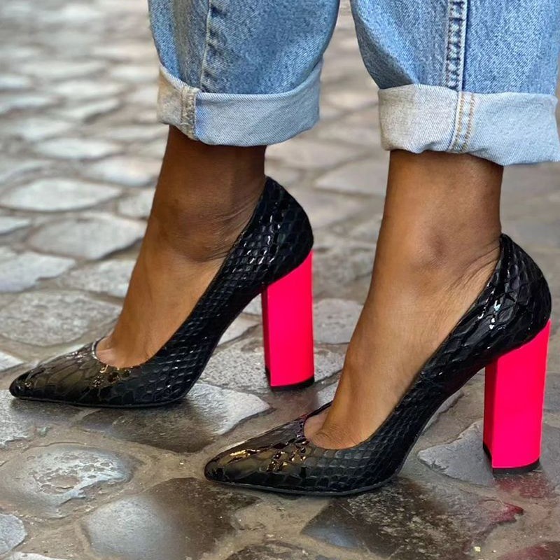 Personality Slip-on Snakeskin Heels Women foto 2