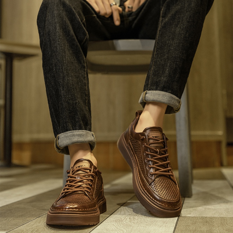Autumn Hollow White Flat Shoes Men's Slip-on Genuine Leather foto 5