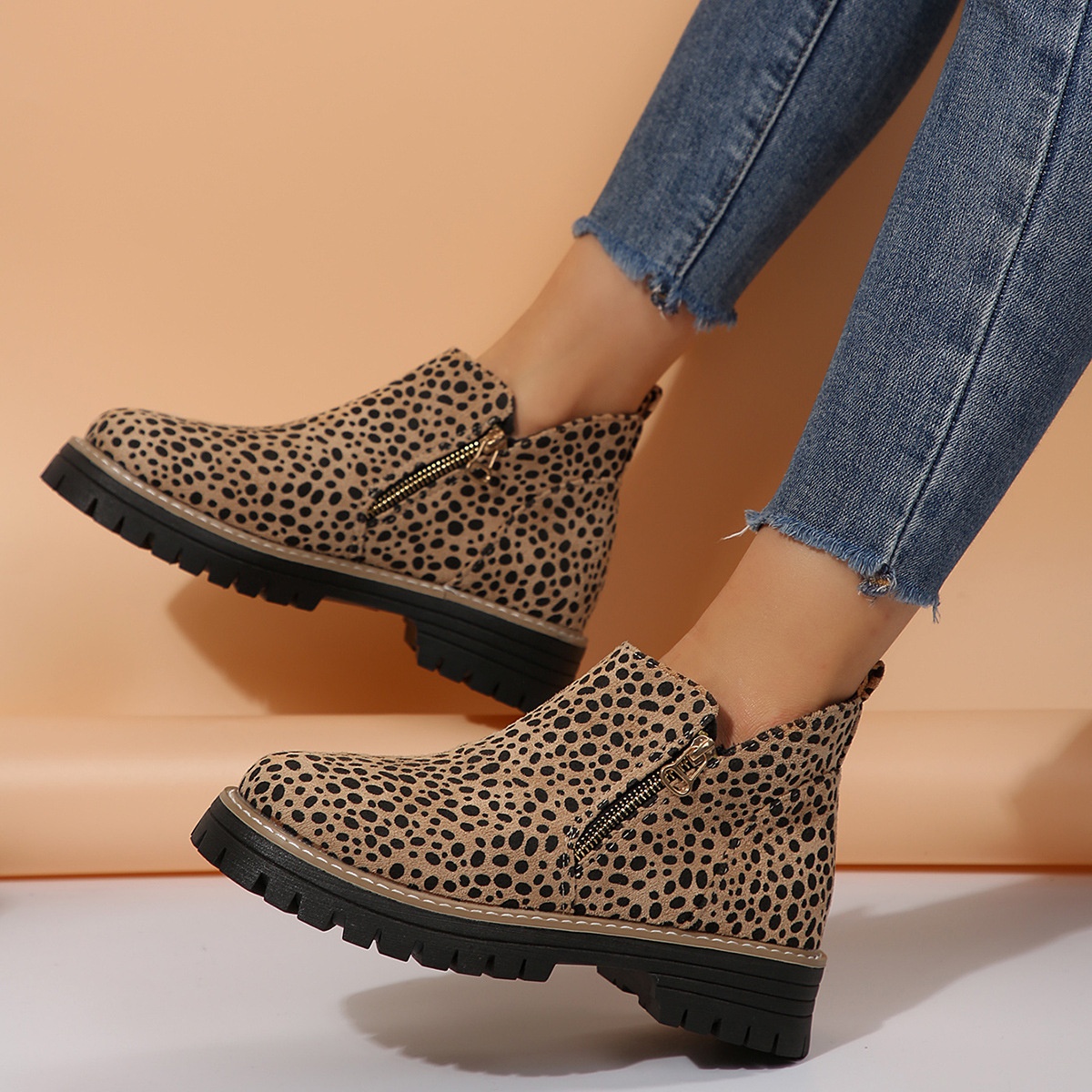 Fashion Ankle Boots With Side Zipper Ins Chunky Boots Autumn Winter Suede Shoes Women foto 4