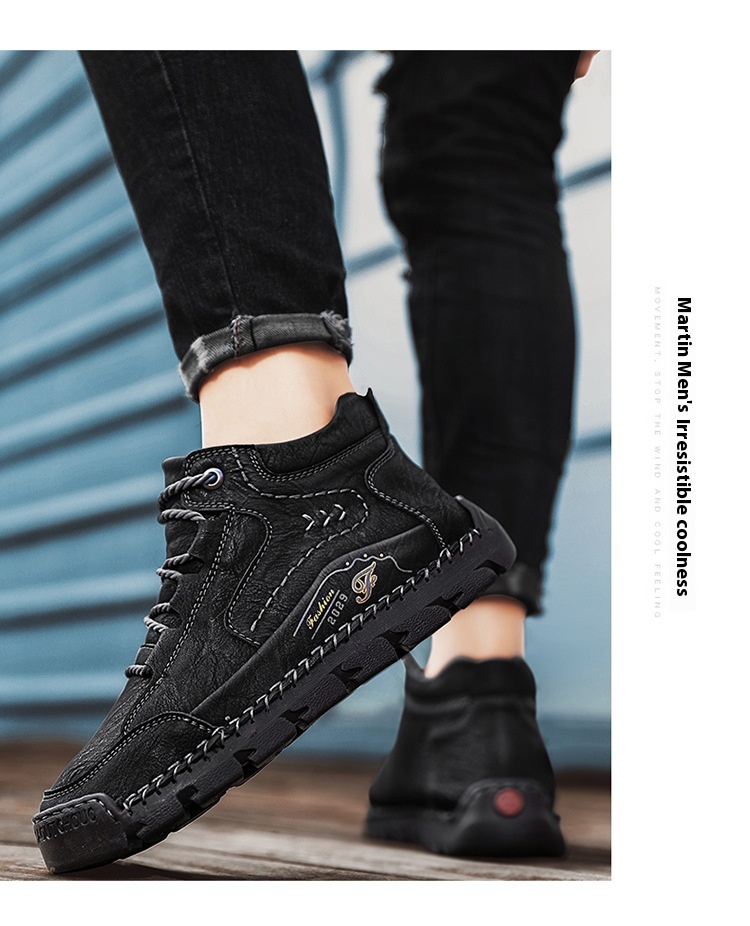 Men's Casual High Top Cotton Padded Warm Handmade Boots foto 4