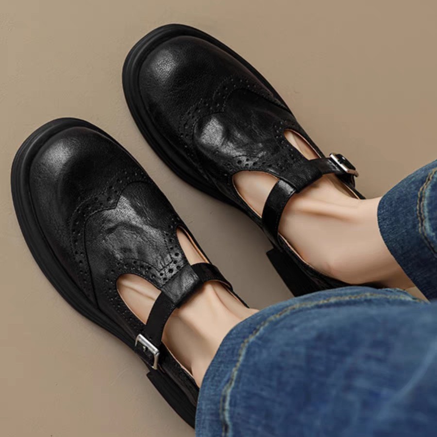 Casual Sheepskin Hollow Flower Flat Heel Loafers Women's Autumn Shoes Round Toe foto 2